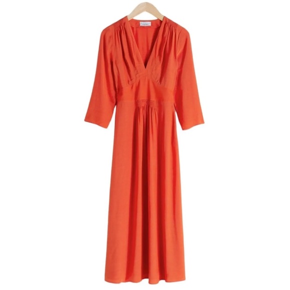 Paris Atelier & Other Stories Orange Midi V Neck Dress - Picture 2 of 12